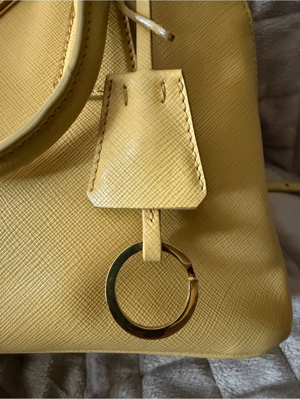 PPRADA Small Double Top-Handle Satchel/Crossbody in Yellow Saffiano Leather - Picture 6 of 16
